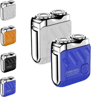 Afeitadora El?ctrica Port?til Rotativa De Doble Anillo, Portable Rotary Dual Ring Electric Shaver, Upgrade USB Rechargeable Waterproof Pocket Razor for Men(WHI+ble)