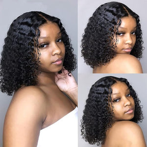 Short Bob Wig Human Hair 13x6 Frontal Lace Wig Curly Bob Wigs for Black Women Glueless Transparent Lace Front Wigs Human Hair Pre Plucked with Baby Hair Natural Hairline (10 Inch)