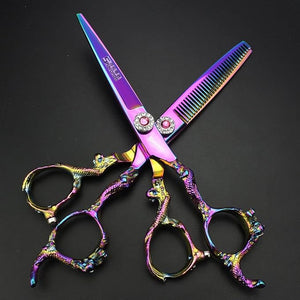 6 inch 440c purple professional hairdressing scissors barber shop hairdresser hair cutting and thinning tool (Full set) (6 inch 2PC-A)
