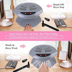 Nail Dryer, Intelligent Sensor Hot &amp; Cold Air Nail Polish Drying Fan Manicure Tool(110V-Silver)