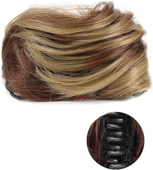 HIHELO 1-Pack Mini Claw Clip Messy Cat Ears Short Synthetic Curly Wavy Bun Extension Wig Claw Clip Women Hair Accessories (Color : 03)
