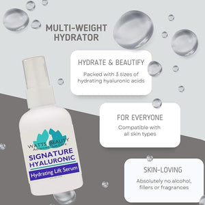 Signature 100% Pure Hyaluronic Acid Wrinkle Serum - Best for Fine Lines Dull Skin Quick Hydration - No Alcohol Parabens or Fillers - Made in USA
