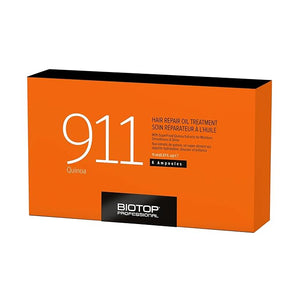 Biotop Professional 911 Quinoa Hair Repair Oil - Heat Protectant + Deep Conditioning Hair Treatment - Hair Care Ampoules for Damage - Combats Frizzy Hair (0.37 fl oz/11 ml each 6 Count)