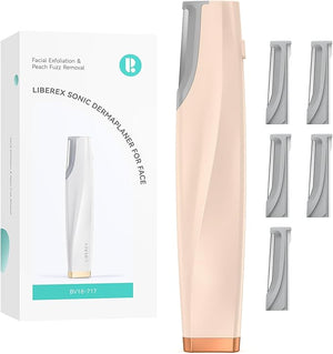 Sonic Dermaplaning Tool for Face - Rechargeable Dermaplane Razor with 6 Refill Dermablades Facial Hair &amp Peach Fuzz Remover for Women (Pink)