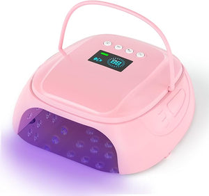 126W Cordless Rechargeable UV LED Nail Lamp with Large Space Handle and Foot Rest Fast Curing Gel Nail Dryer with 4 Timers for Salon and Home (Pink)