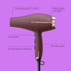 INFINITI PRO by CONAIR Hair Dryer 1875W Blow Dryer with Diffuser and Concentrator Attachments AC Motor with Ceramic Technology 3 Heat &amp 2 Speed Settings Plum