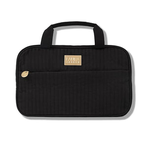 LAURA GELLER NEW YORK Quilted Folding Travel Makeup Bag Black - Hanging Toiletry Bag Organizer for Travel - Large Capacity Full Size Makeup Bag - Easy to Clean