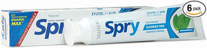 Spry Natural Xylitol Toothpaste 5oz for Adults and Kids - Fluoride Free Gentle for Sensitive Teeth Whitening and Remineralizing Breath Freshening Mouth Moisturizing Peppermint (Pack of 6)