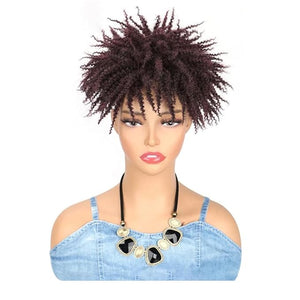 Dreadlock Hair Topper Wig Synthetic Short Afro Kinky Curly Hair Topper Wigs For Women And Men Braids Half Wig Extensions M1B-BUG 1 PC