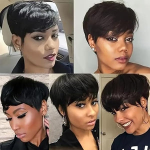 Pixie Cut Wigs Human Hair Pre Plucked HD Transparent NON Lace Frontal Wig Bralizian Virgin Human Hair Tiny Knots Natural Hairline with Baby Hair (Natural Black 6 Inch)