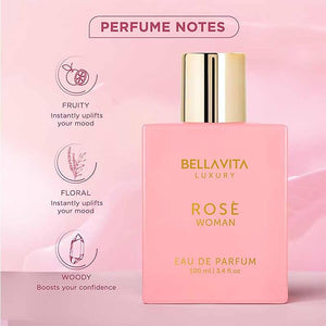 BellaVita Luxury ROSE Perfume for Women (100ml) | Floral Oriental &amp Sweet Fragrance | Notes: Amber Vanilla Black Currant Rose Jasmine | Premium French Floral Fragrance