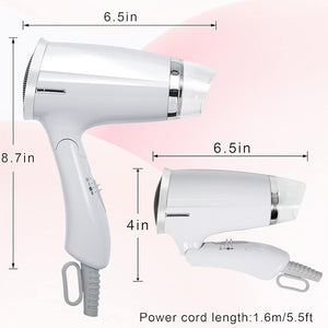 Travel Hair Dryer Folding Hair Blow Dryer Compact Travel Blow Dryer Portabel Small Hair Dryer Heat Settings Lightweight Mini 8x7inch Low Noise (White)