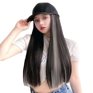 Women's Hat wig Duck Tongue hat collarbone Hair Straight hair inner Buckle wig Baseball Cap Sun Hat Wave Curly Hair