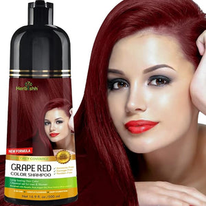 Herbishh Hair Color Shampoo (Grape Red) - Magic Hair Dye for Gray Hair - Ammonia-Free 3-in-1 Shampoo Conditioner - Lasts 2-3 Weeks 500 ml