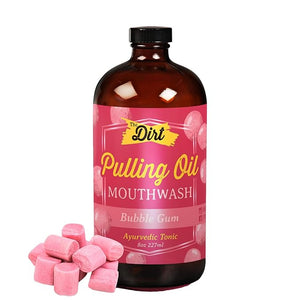 THE DIRT Oil Pulling Mouthwash - Gluten Free - Removes Plaque Tartar Bad Breath &amp Whitens Teeth (Bubblegum 8 Ounce)