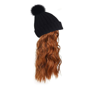 Women Winter Beanie Hat with Wig Big Wavy Curly Hair Extensions Knit ski Snow Cap Attached Party Daily Weddings Wig