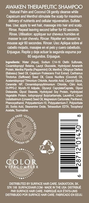 Surface Hair - Awaken Therapeutic Shampoo ? Natural Ingredients for Thinning Hair and a Healthy Scalp