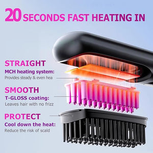 Go Brush Pro Multifunctional Hair Straightener Brush with 3 Temperature Settings and LCD Display Portable Straightening Brush for Smooth Hair Fast Heating Hair Styling Tool for Daily Use (Black)