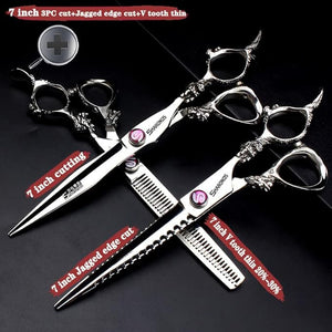 Professional Japanese Hair Scissors - 440C Stainless Steel/Rose Razor (7-inch, 3pc Set)