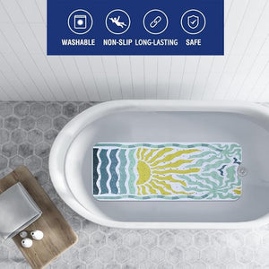 Non Slip Bathtub Mat for Kids Extra Long Anti Slip Bath Mat for Tub Abstract Art Sun Bath Shower Mat with Large Drain Holes and Suction Cups Quality Tropical Palm Tree Design Bathroom Decor 40x16in