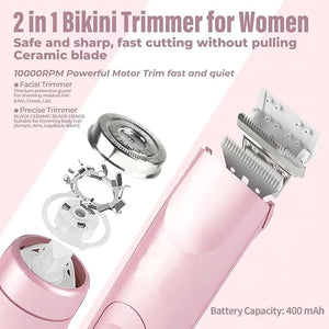 Dual Head Shaver Women, Electric Bikini Trimmer for Women, 2-in-1 IPX7 Waterproof Rechargeable Hair Razor, Wet &amp; Dry Use Hair Removal (1pcs)