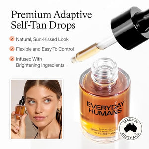 Sun Blush Glowing Self Tanning Drops Australian Made 1.0 fl.oz | Sun-Kissed Natural Face &amp Body Gradual Self Tanner with Peptides | Fragrance Free | Everyday Humans