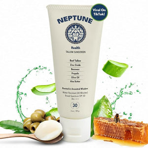 Neptune Non-Toxic Sunscreen - Grass Fed Beef Tallow Zinc Oxide Mineral Based Sunscreen with Propolis for Skin Healing and Moisturization