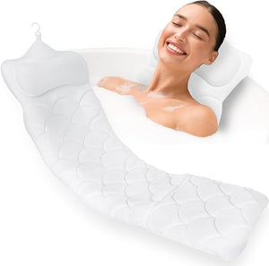 REEZEIVI Full Body Bath PillowThick Bathtub Cushion with Laundry BagBath Pillow with 13 Non-Slip Suction CupsSoft 3D Mesh FabricBathtub Cushion for Headrest Neck and Back Support (White)