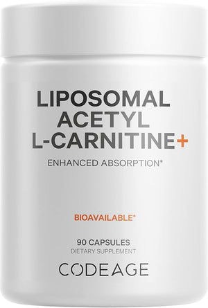 Codeage Liposomal Acetyl-L-Carnitine+ Supplement - 500 mg Acetyl-L-Carnitine per Serving - 3-Month Supply Liposomal Delivery - Alcar Supplement - L-Carnitine - Non-GMO Gluten-Free 90 Capsules