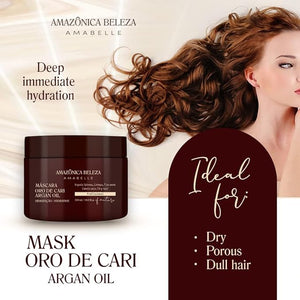 AMAZONICA BELEZA Oro de Cari Hair Mask Intensive Hydration for Dry Hair with Argan Oil and Vitamin E Professional Line 10 Oz