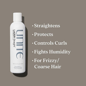 UNITE Hair ? LAZER Straight Relaxing Fluid ? Anti-Frizz Smoothing Cream for Sleek Straight Shiny Hair ? Loosens Waves Controls Flyaways &amp Adds Lightweight Shine ? Paraben-Free Vegan 8 fl oz