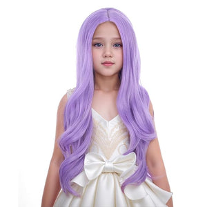 Kids Lavender Purple Wig Child Long Light Purple Wavy Curly Wig Middle Part Wigs for Girls Heat Resistant Synthetic Wigs with Cap