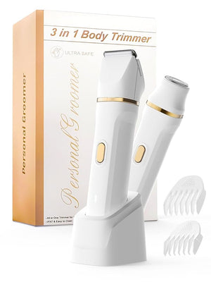 Bikini Trimmer for Women Painless, IPX7 Waterproof Rechargeable Electric Shaver Razors for Women, Pubic Hair Trimmer, Facial Hair Removal Cordless Ceramic Blade, Charge Dock, Gifts