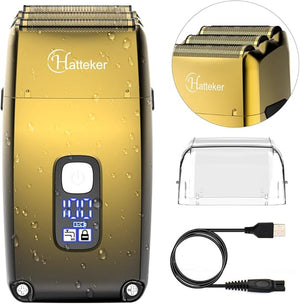 Hatteker Foil Head Shaver Triple Blades Electric Shaver Razor for Men Close Bald Head Barber Trimmer Waterproof Wet &amp Dry Cordless Gold