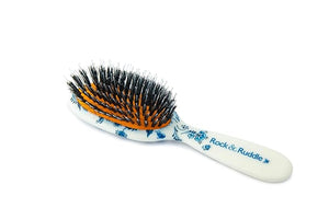 Rock &amp Ruddle Natural Mixed Boar Bristle Hair Brush for Women and Kids (Small/Travel Size 17.5cm - Perfect for Wet or Dry Hair Detangling Smoothing Blowdrying - Made in UK - Pretty Blue
