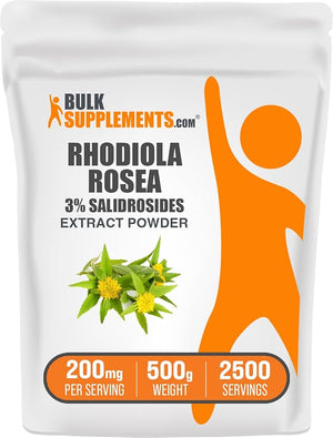 BulkSupplements.com Rhodiola Extract Powder - 3% Salidrosides Rhodiola Rosea Extract - Herbal Supplement Gluten Free 200mg per Serving 500g (1.1 lbs) (Pack of 1)