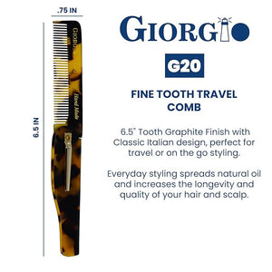 Giorgio G20 Folding Mustache and Beard Comb - 6.5 Inches Small Fine Tooth Styling and Travel Comb, Sawcut and Hand Polished, Handcrafted for Everyday Hair Care