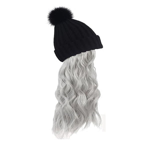 Women Winter Beanie Hat with Wig Big Wavy Curly Hair Extensions Knit ski Snow Cap Attached Party Daily Weddings Wig