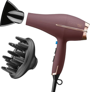 INFINITI PRO by CONAIR Hair Dryer 1875W Blow Dryer with Diffuser and Concentrator Attachments AC Motor with Ceramic Technology 3 Heat &amp 2 Speed Settings Plum