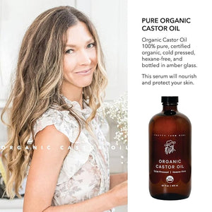 Pretty farm girl Organic Pure Castor Oil + Cloth Pack Bundle - Cold-Pressed &amp Hexane-Free - 100% Pure - Amber Glass Bottle - Organic Bamboo Cotton Flannel - All Skin &amp Hair Types