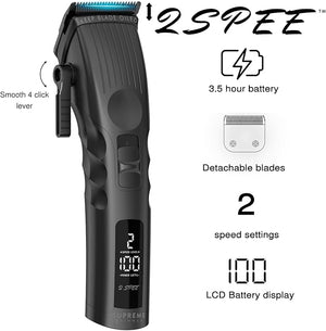 Supreme Trimmer 2Spee STC922 ? Professional Cordless Hair Clipper with Removable Blade | 210 Min Runtime 2-Speed Motor Digital Display Smooth Lever &amp Color Coded Guards