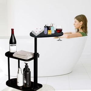 3 Layer Bathtub Tray TableBamboo Swivel Bathtub Side Table Height AdjustableFreestanding Bathtub Tray for Tub Against WallBathtub Accessories&ampBathroom Organizer for Luxury Home Spa (Black)