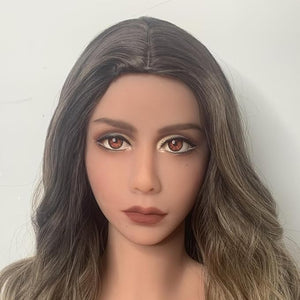 Mannequin Head Makeup Soft Doll Head with 2 Hair&ampBrown Eyeballs Life-Size TPE Doll Parts Accessories Snap or M16 Studs Fixed (Brown Color)