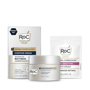 RoC Derm Correxion Neck Cream with Hyaluronic Acid + Advanced Retinol to visibly Tighten &amp Lift Horizontal Neck Lines Facial Moisturizer to Contour Face (1.7 oz) with RoC Retinol Eye Packette