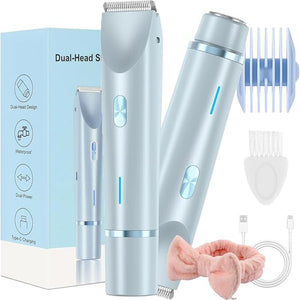 Electric Bikini Trimmer Tools for Women,Ipx7 Waterproof,Double Head Detachable Shavers Razors for Facial Face Chin Underarm Eyebrow (Blue)