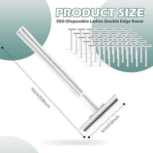 300 Pieces Disposable Razors Bulk for Men Women Individually Wrapped Stainless Steel Hotel Guest Shaving Razors Safety Twin Blades for House Travel Home Use Portable, White