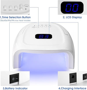 Professional Rechargeable UV LED Nail Lamp 60W UV Led Portable Cordless Nail Light for Nail Lamp Machine 4 Timer Setting and Smart Sensor Nail Dryer LCD Display