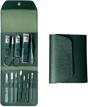 Manicure Cutters Nail Clipper Set Portable Stainless Steel Ear Spoon Nail Clippers Pedicure Nail Scissors ToosGreen SET03
