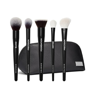 Morphe Face The Beat Makeup Brushes - 5 Piece Makeup Brush Set with Foundation Blush Contour &amp Blending Brushes - Made with Synthetic Bristles &amp Includes Makeup Brush Case (5 Count)