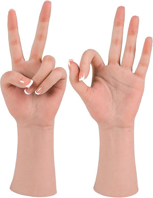 KUMIHO Realistic Silicone Female Hand Model Fake Hand for Jewelry Display Tattoo Training Practice Art Sketch with Nails 1 Pair -With Skeleton Nude